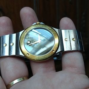 Movado silver gold tone watch black dial